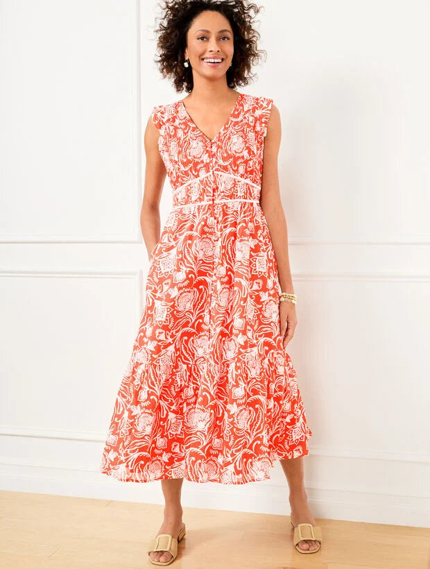 Smocked Fit & Flare Dress - Distressed Jacobean