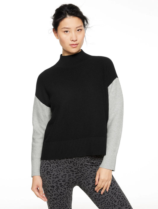 Waffle Knit Mockneck Colorblock Sweater
