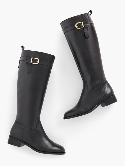 Tish Tie Leather Riding Boots - Extended Calf