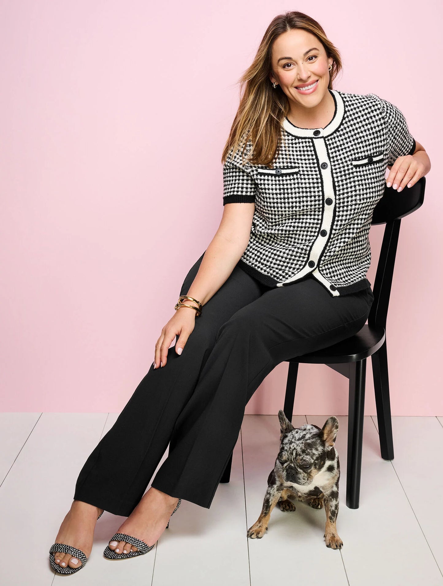 Short Sleeve Cardigan - Check Jacquard