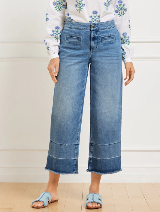 Wide Crop Released Hem Jeans - Mattituck Wash