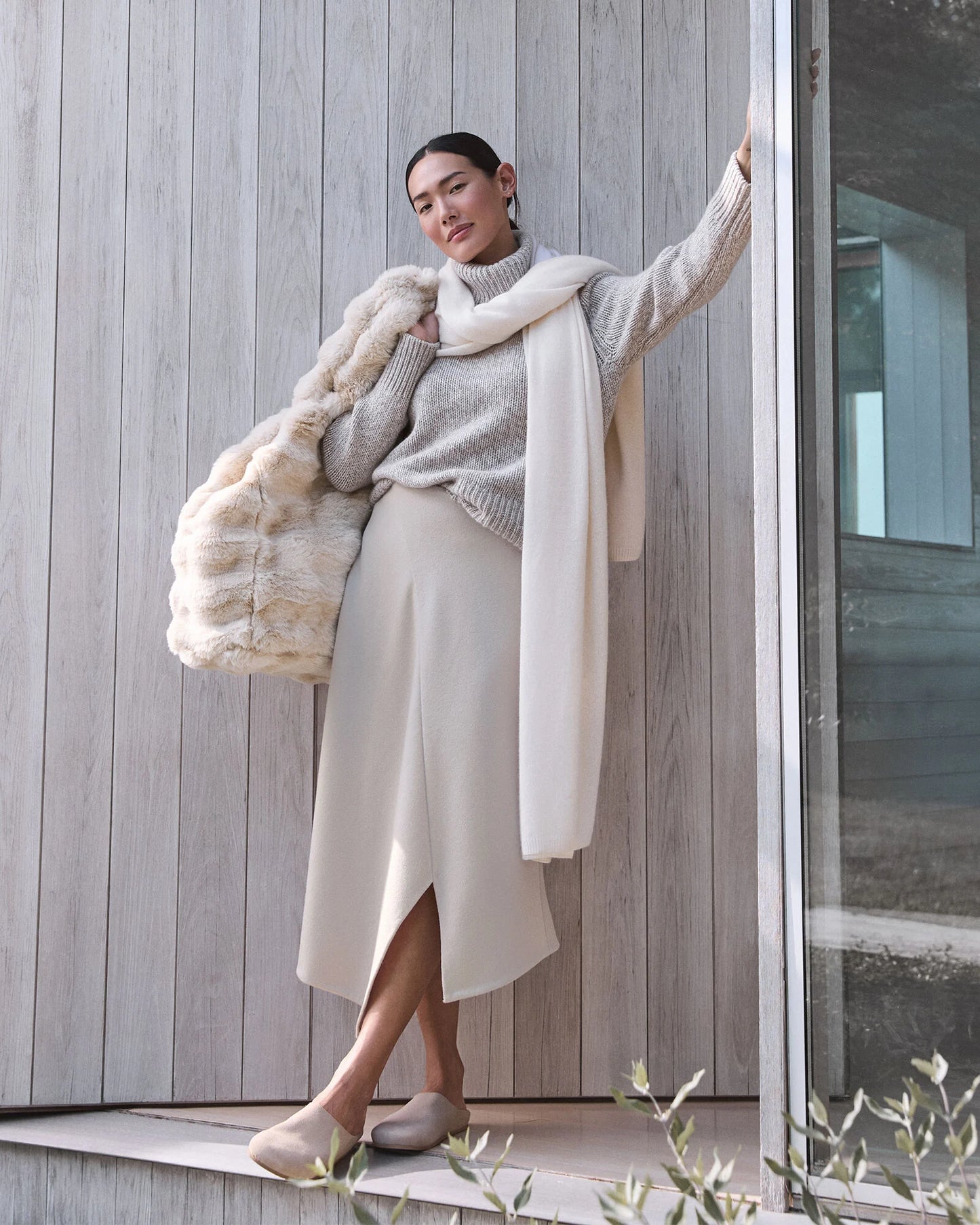 Wool Blend Split Hem Skirt