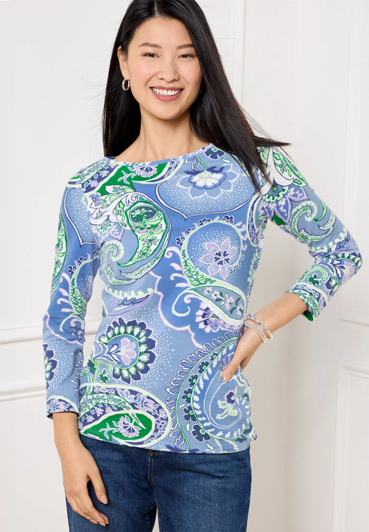 Bateau Neck Tee - Colorblock Paisley