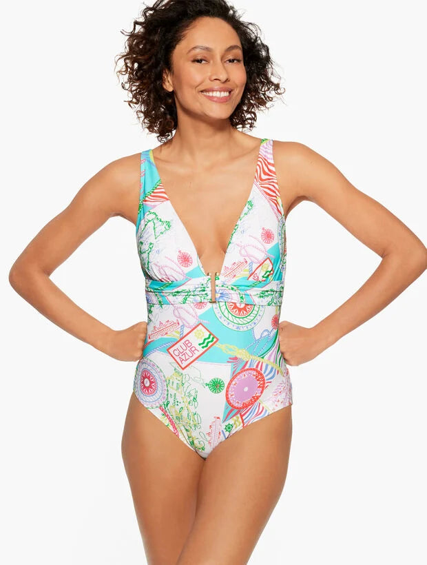 Aqua Club V-Neck One-Piece Swimsuit - Côte d’Azur