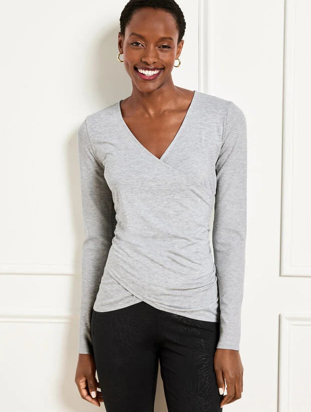 Ribbed Wrap Front Top