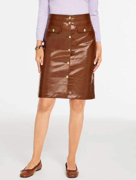 Croc Faux Leather A-Line Skirt