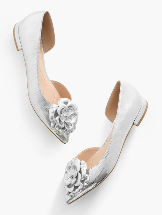Scarlet Flower Embossed Metallic Flats
