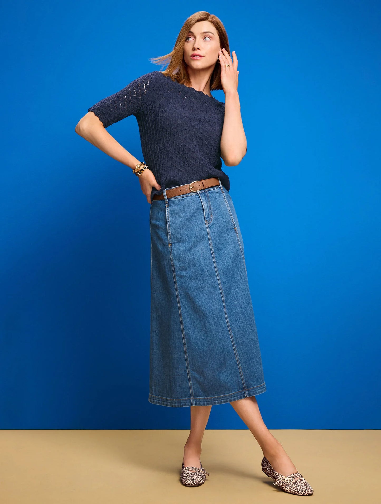 Denim Fit & Flare Skirt - Solana Wash