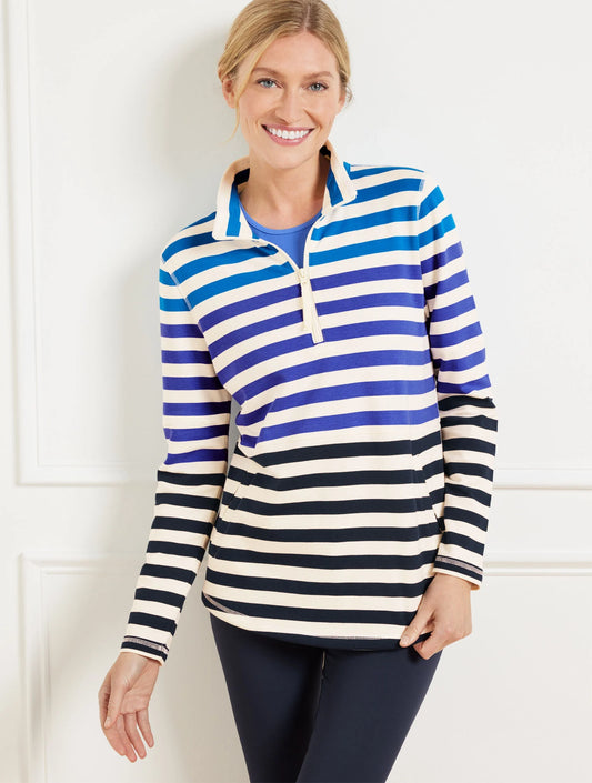 Modal French Terry Half-Zip Pullover - York Stripe