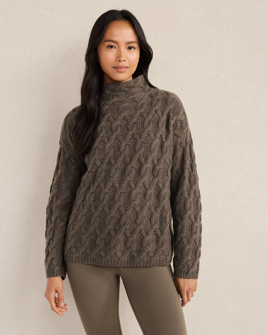 Cashmere Allover Cable Mockneck Sweater