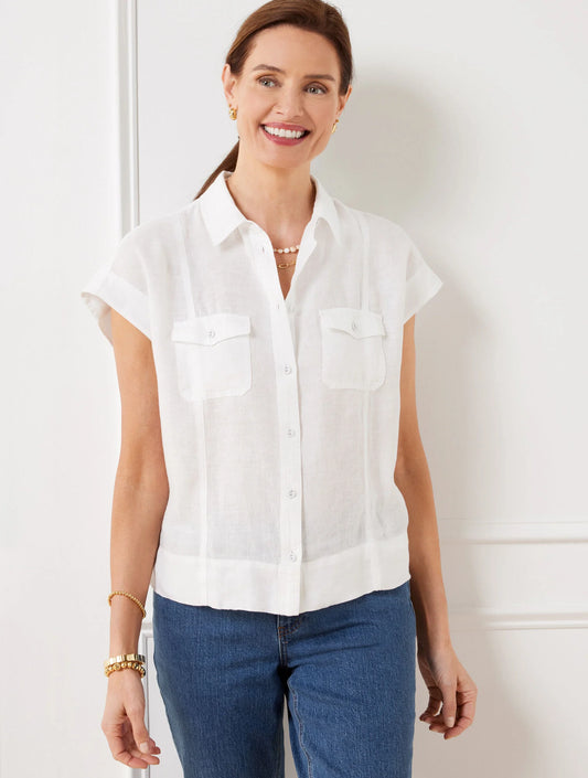 Extended Shoulder Linen Short Shirt