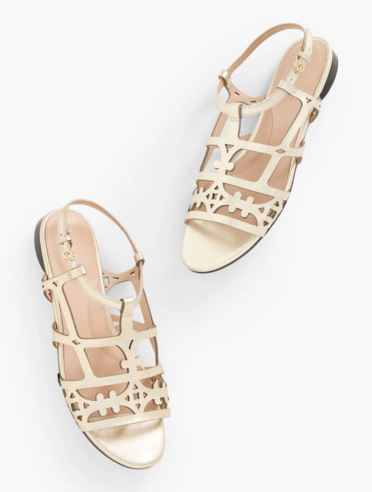 Kali Laser Cut Vachetta Metallic Sandals