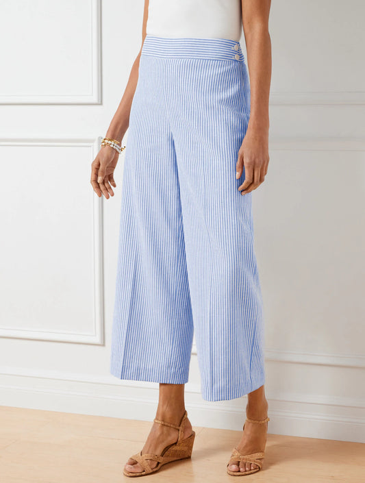 Linen Blend Wide Leg Crop Pants - Sunset Stripe
