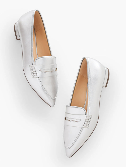 Scarlet Pointed Toe Metallic Leather Loafers