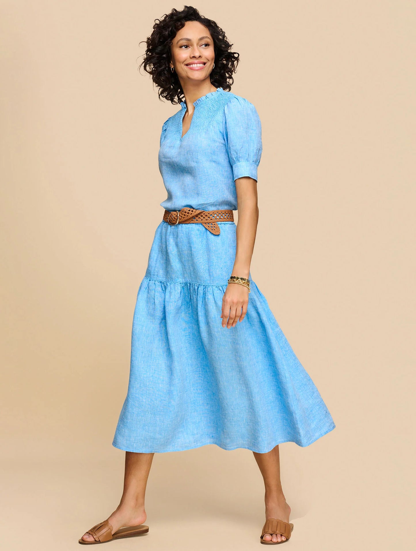 Drop Waist Linen Midi Skirt - Cross Dyed