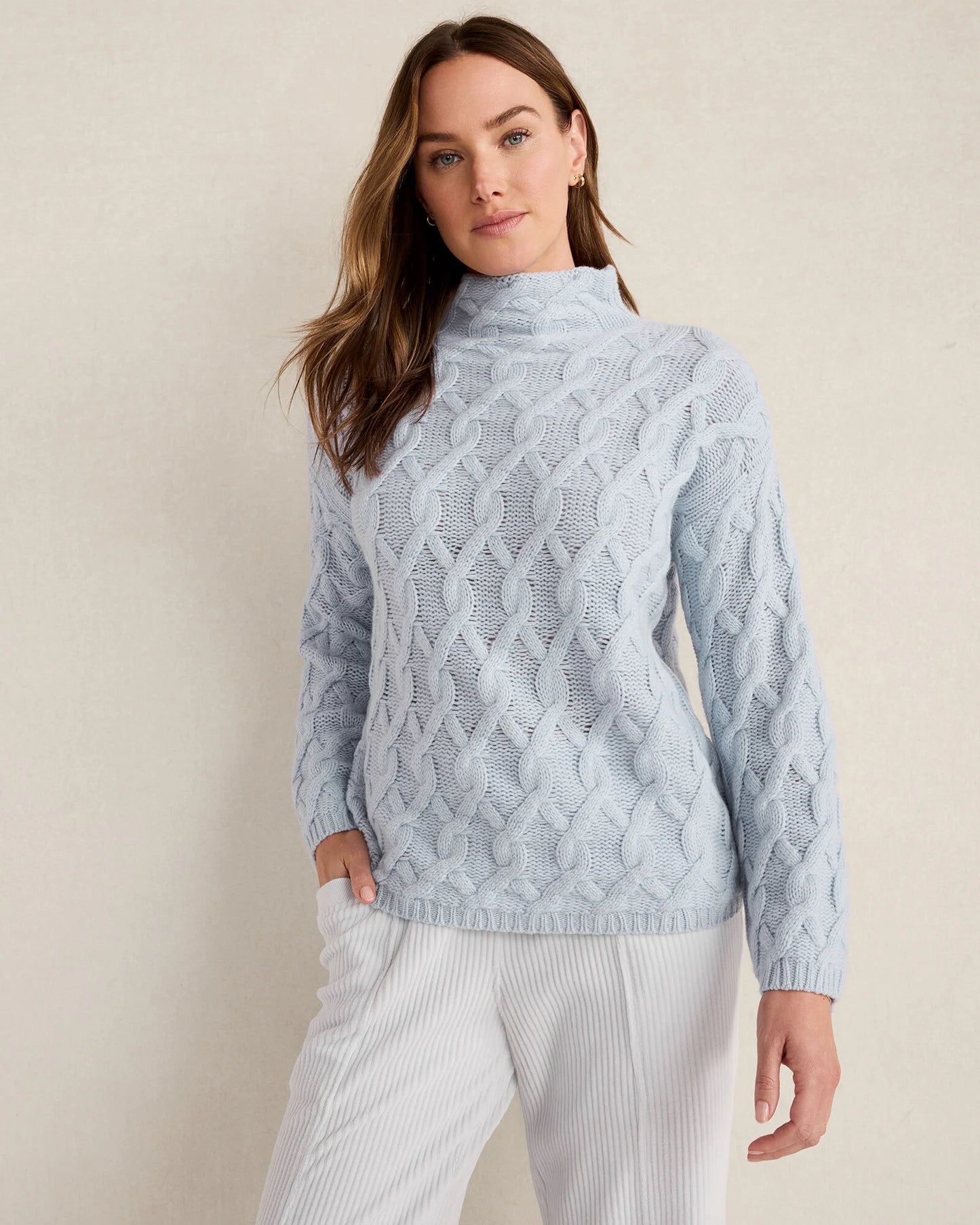 Cashmere Allover Cable Mockneck Sweater