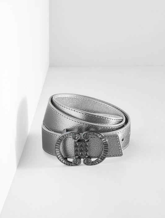 Reversible Metallic Crystal Pebble Leather Belt