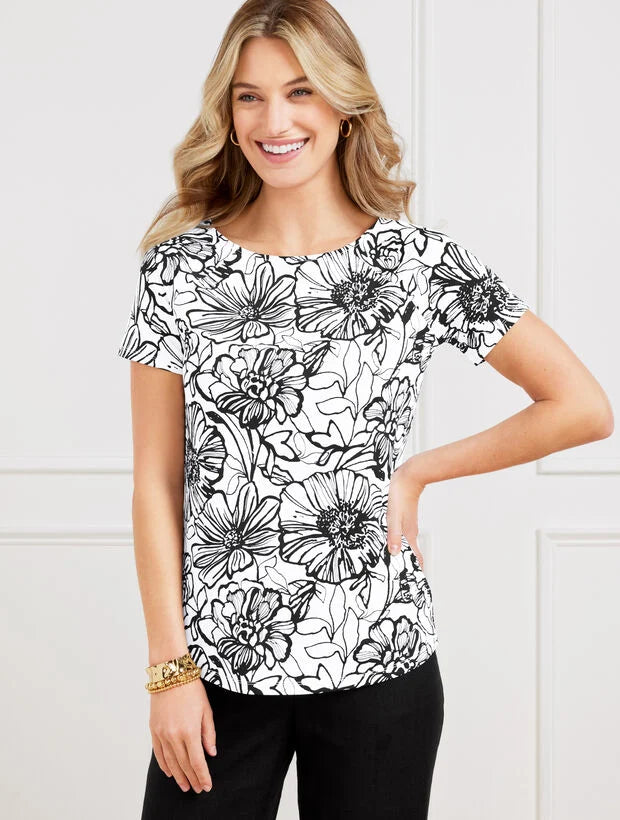Effortless Jersey Bateau Neck Tee - Alluring Floral