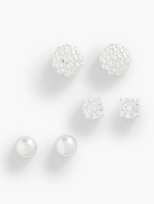 Sterling Silver Ball Cluster Stud Earring Set