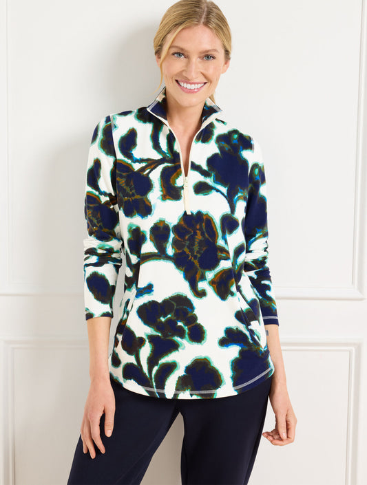 Modal French Terry Half-Zip Pullover - Brushed Floral
