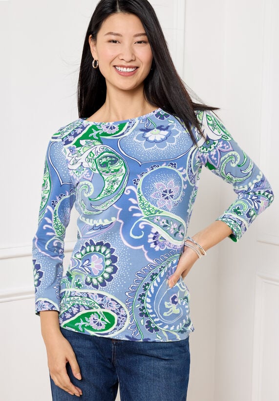 Bateau Neck Tee - Colorblock Paisley