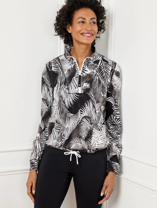 Drawcord Hem Pullover - Breezy Palms