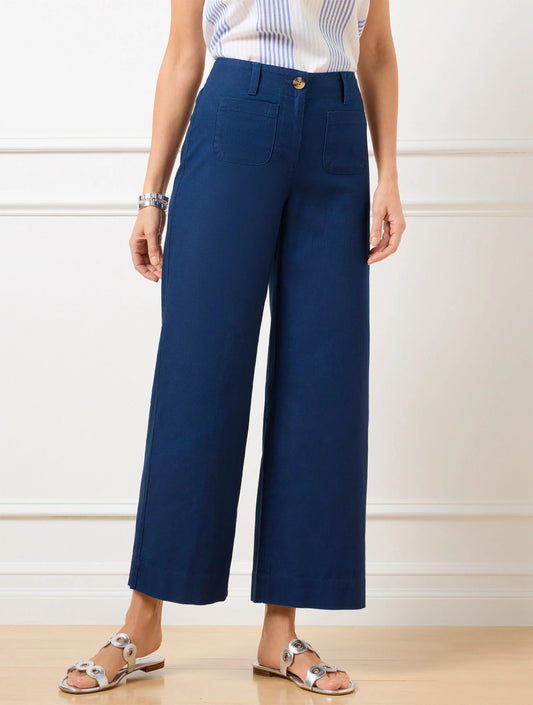 Wide Crop Patch Pocket Washed Linen Pants