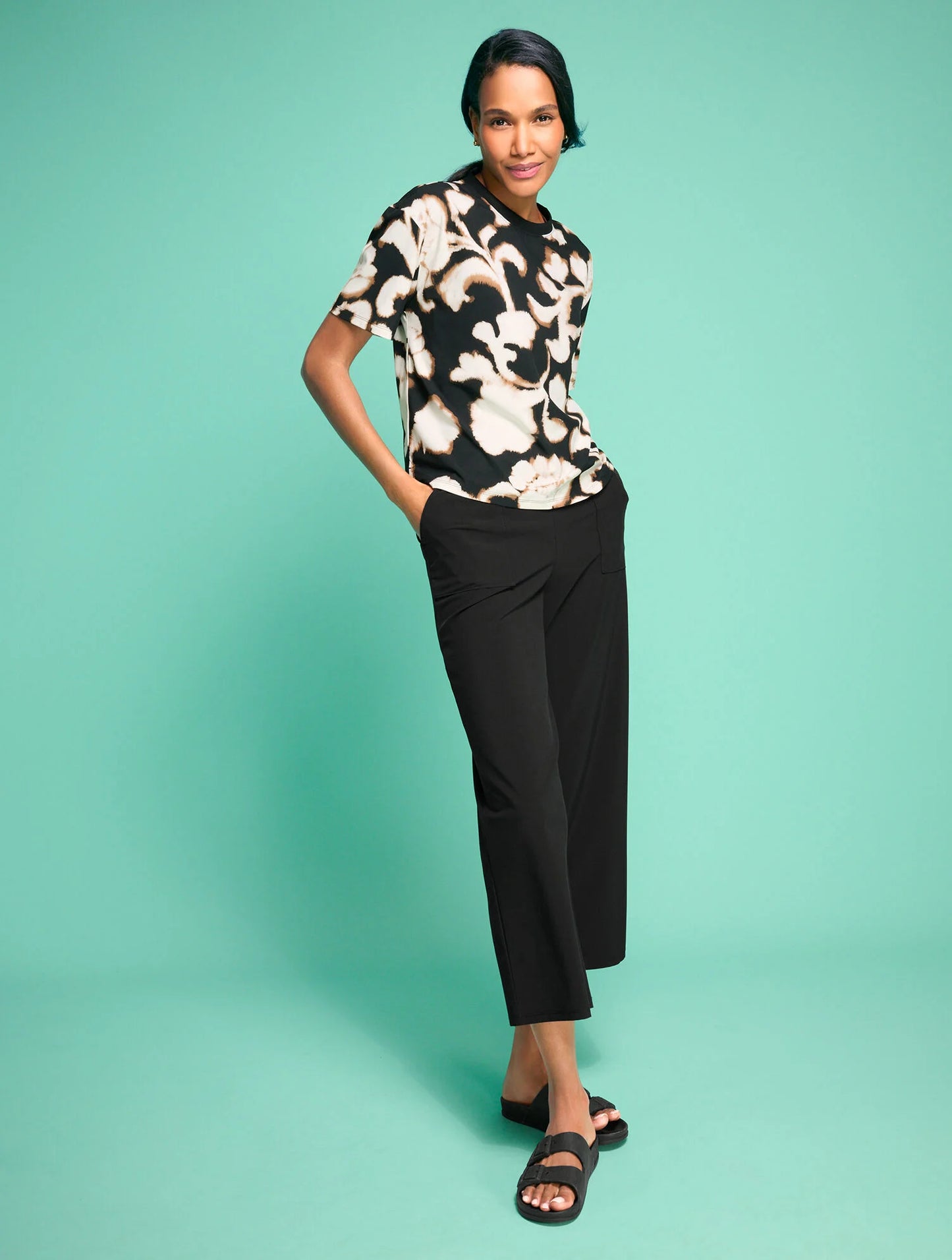 Lightweight Woven Stretch Boxy Tee - Blurred Floral