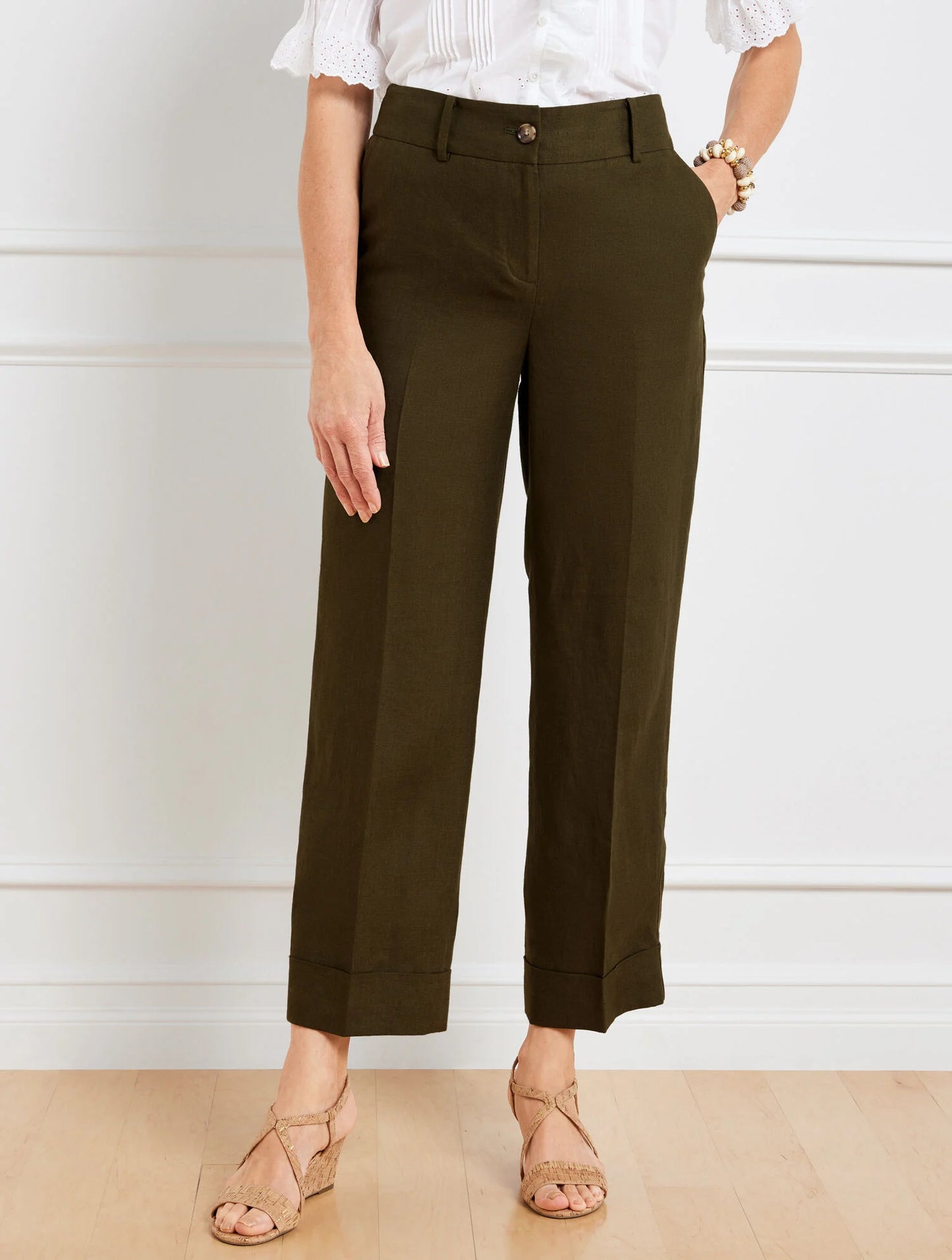 Slim Wide Ankle Cuff Linen Pants