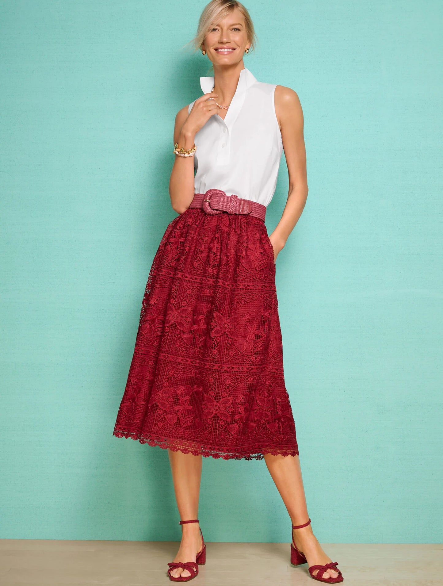 Floral Lace Fit & Flare Midi Skirt