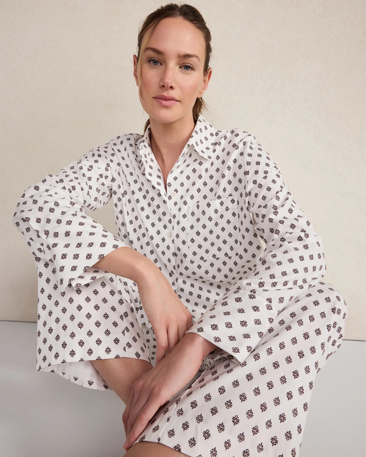 Organic Cotton Blend Floral Tile Pajama Pants