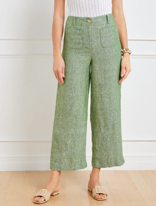 Wide Crop Patch Pocket Washed Linen Pants