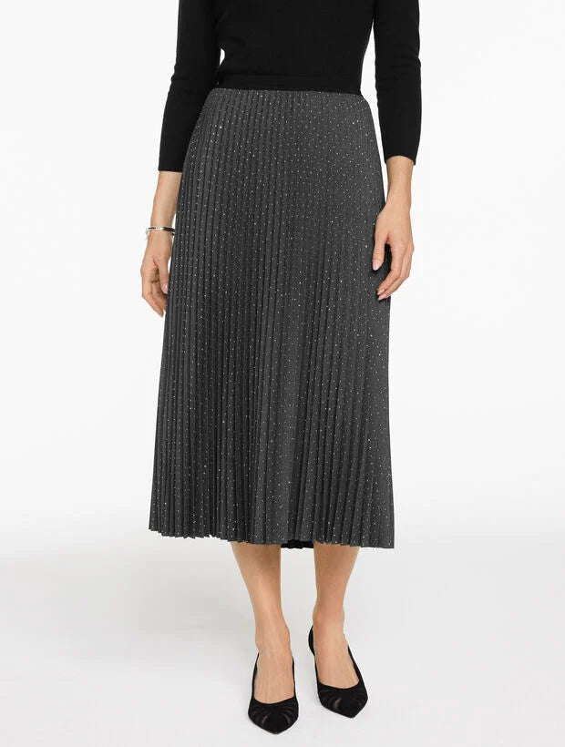 Studded Pleated Flannel Midi Skirt