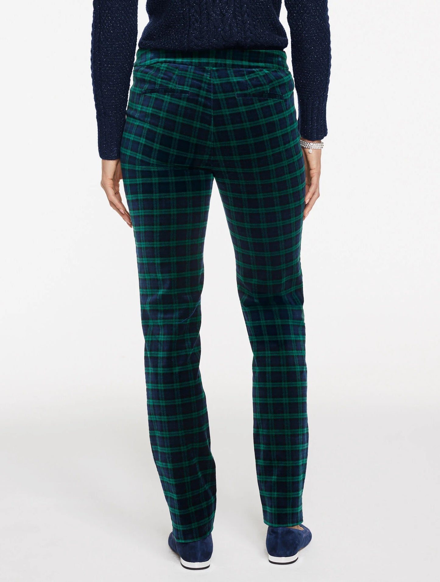Straight Leg Velveteen Pants - Tranquil Tartan