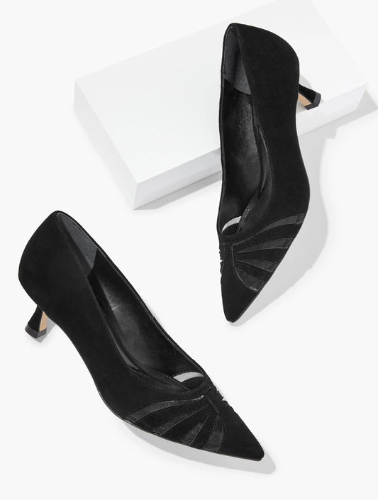 Ember Mesh Suede Kitten Heel Pumps