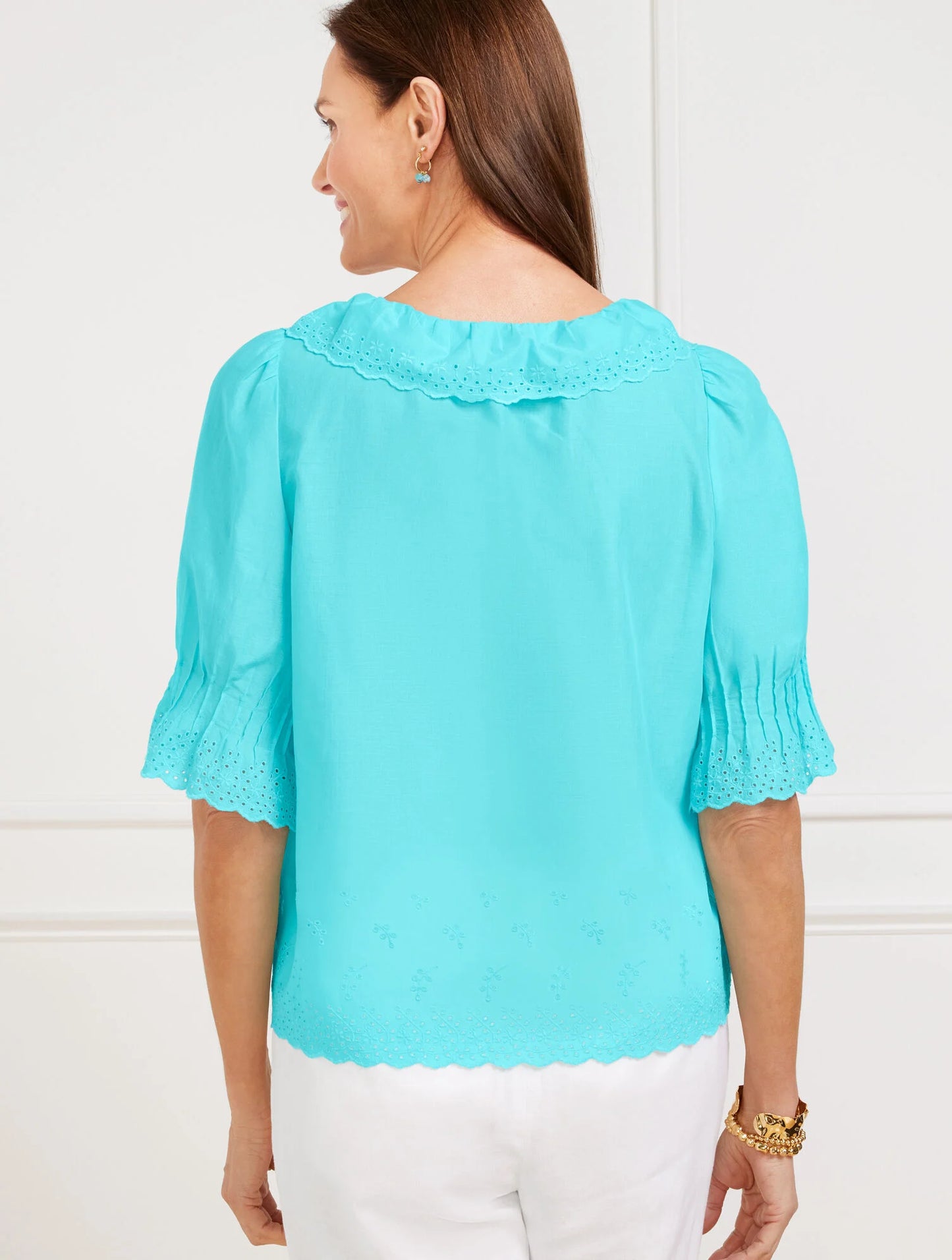 Embroidered Eyelet Ruffle Top