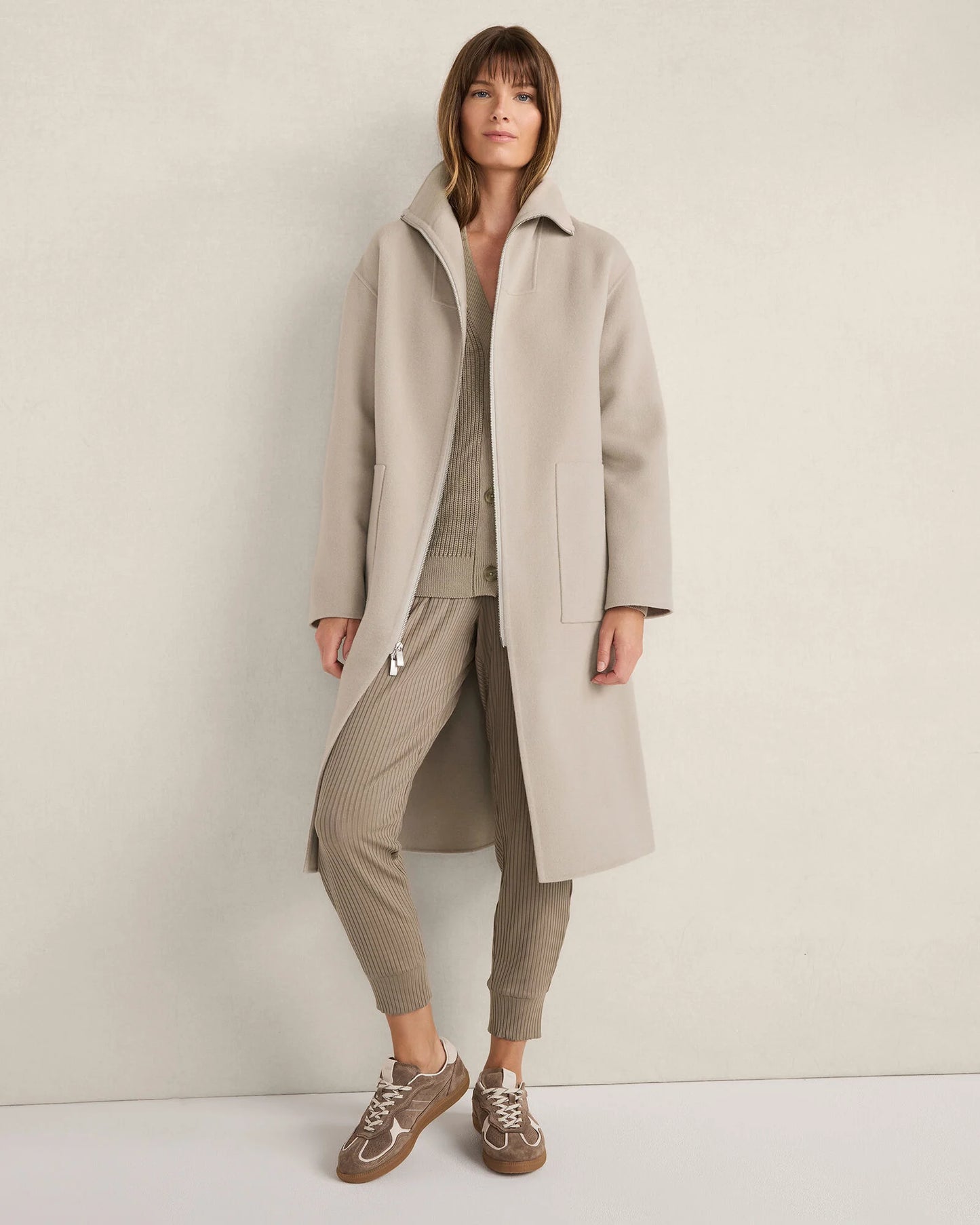 Wool Blend Funnel Neck Coat