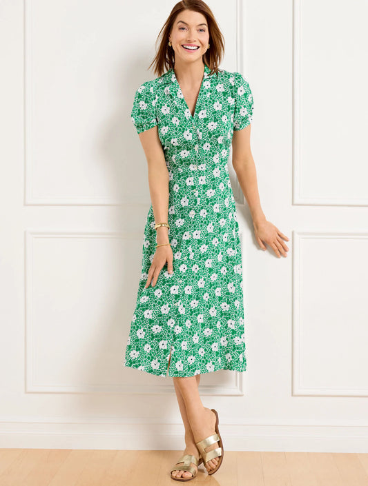 Puff Sleeve Shirtdress - Ditsy Vines