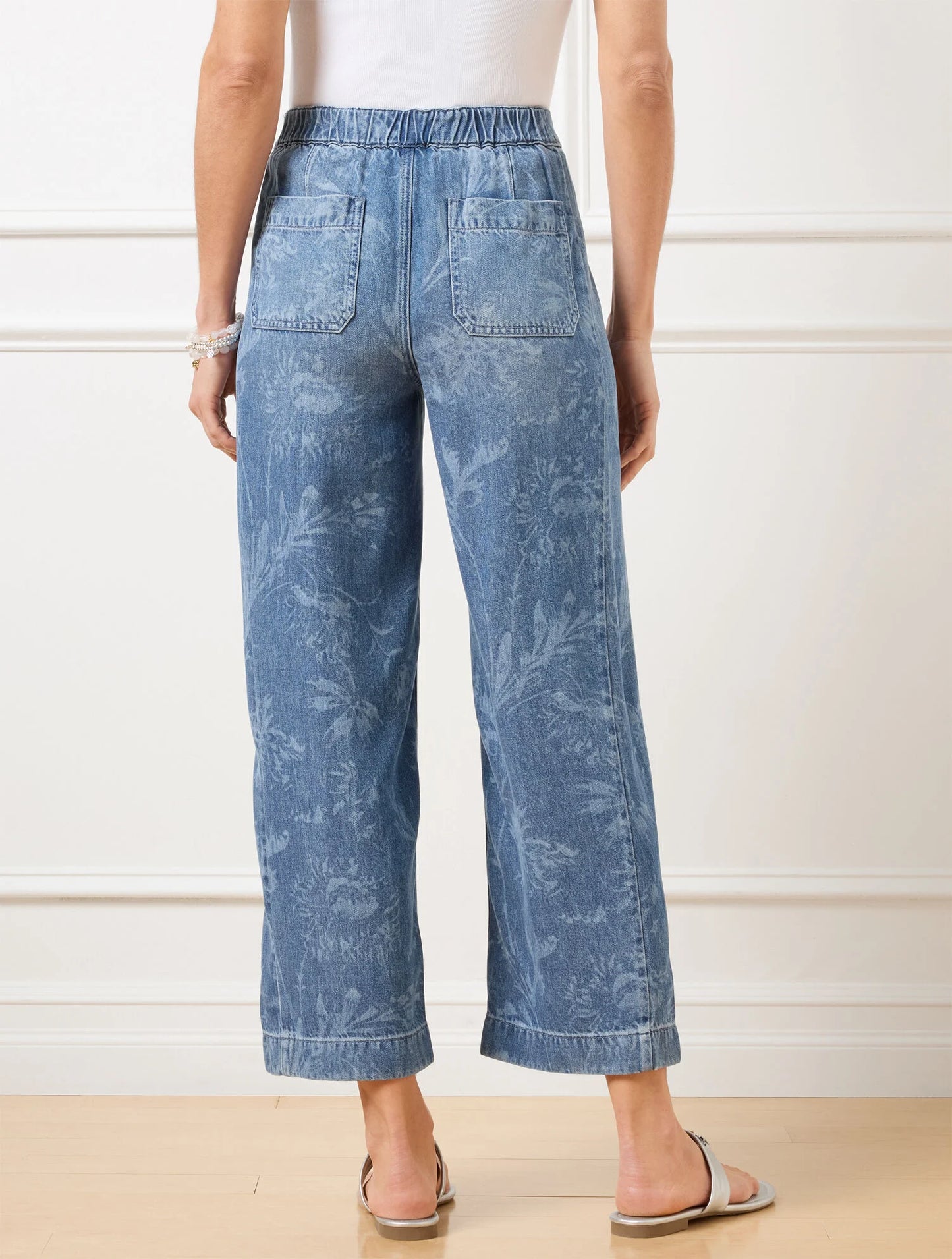 Wide Crop Jeans - Ocean Flora