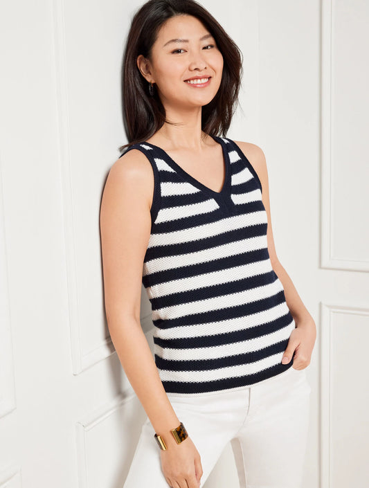 V-Neck Tank - Piqué Stripe