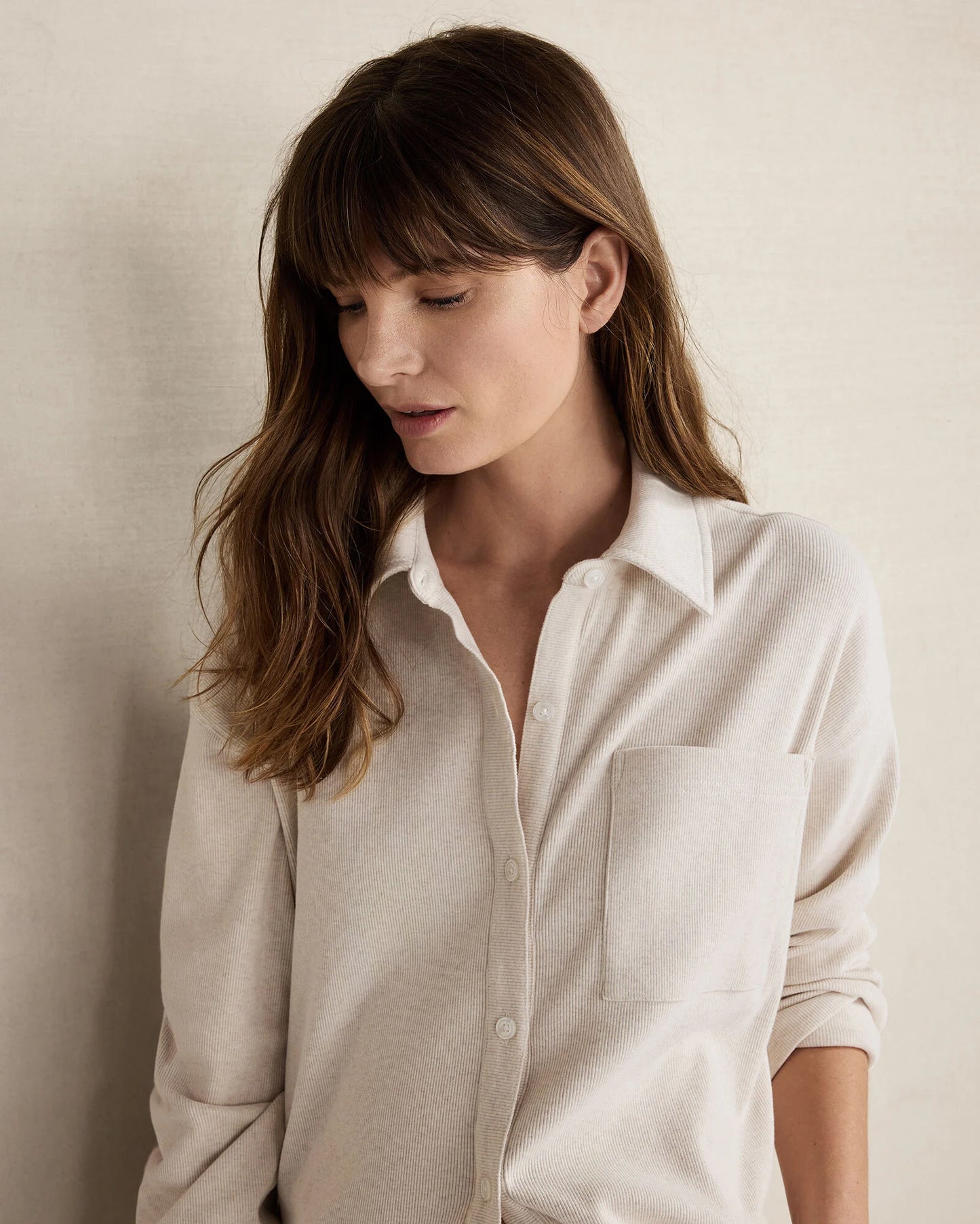 Organic Cotton Rib Knit Relaxed Button Down Top