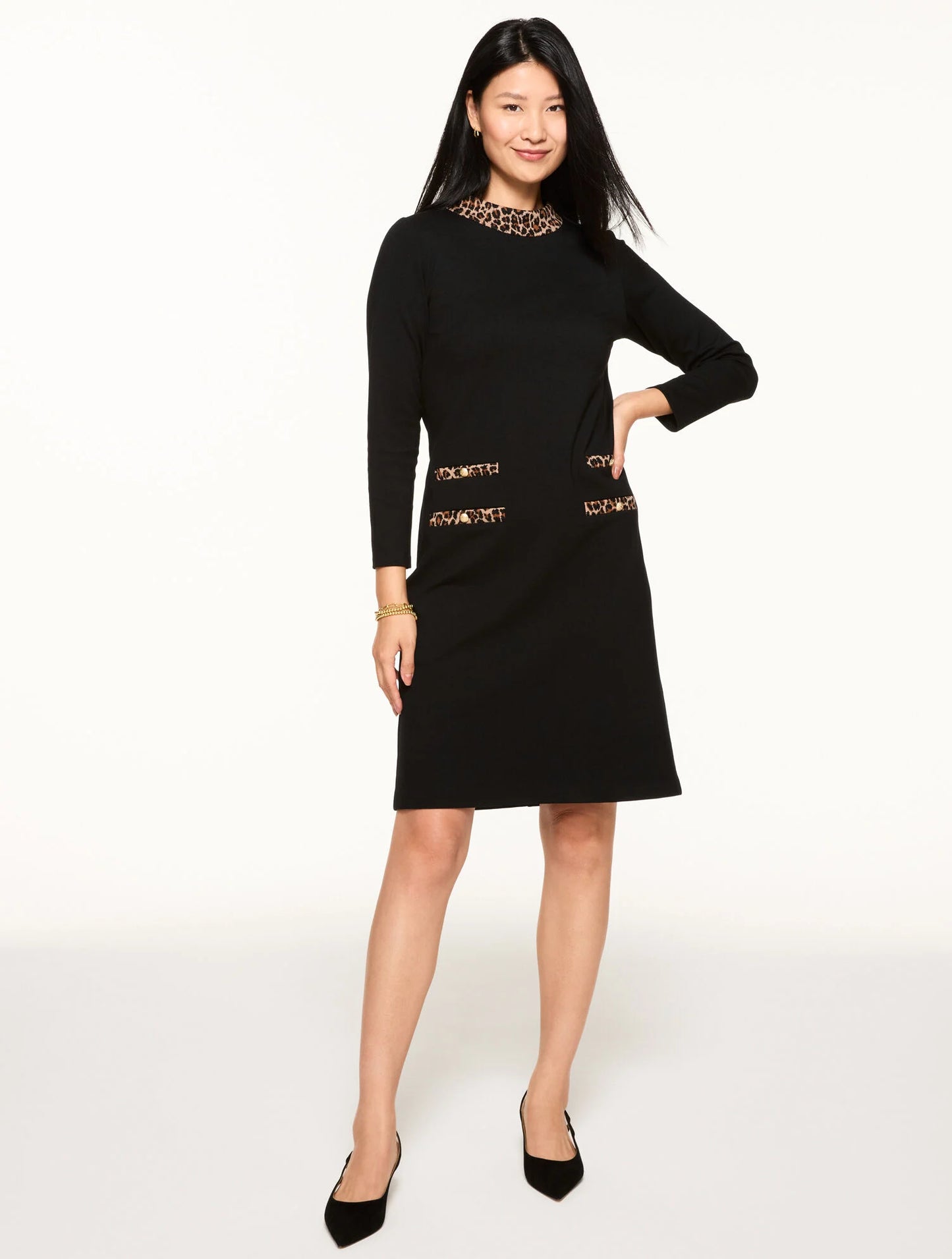 Leopard Trim A-Line Ponte Dress
