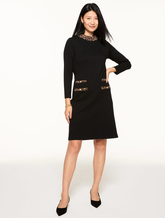 Leopard Trim A-Line Ponte Dress
