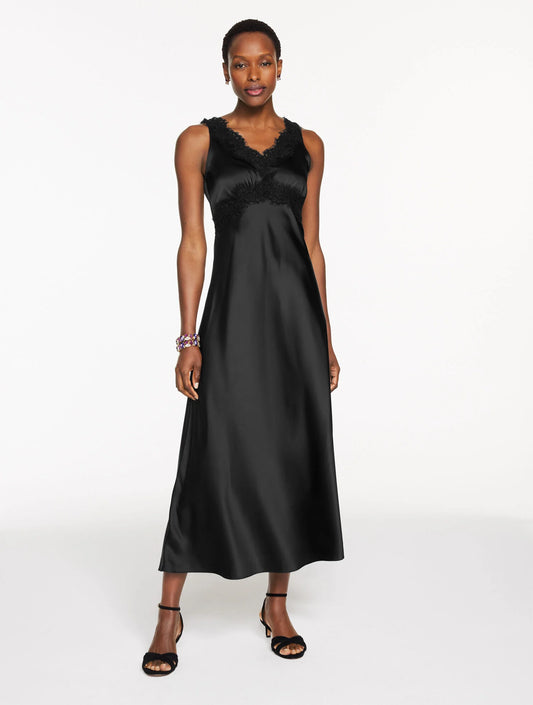 Lace Trim Satin Midi Dress