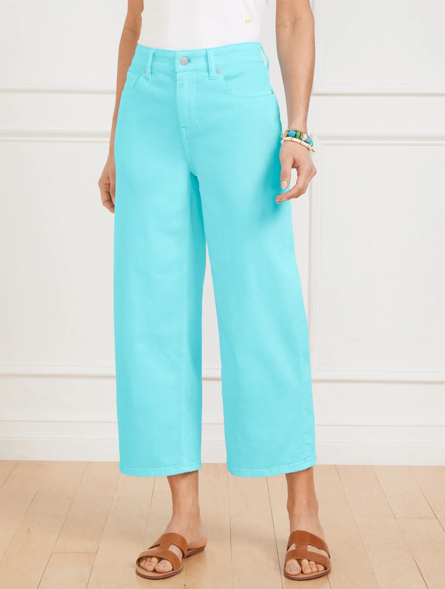 High Waist Wide Crop Jeans - Vivid Turquoise