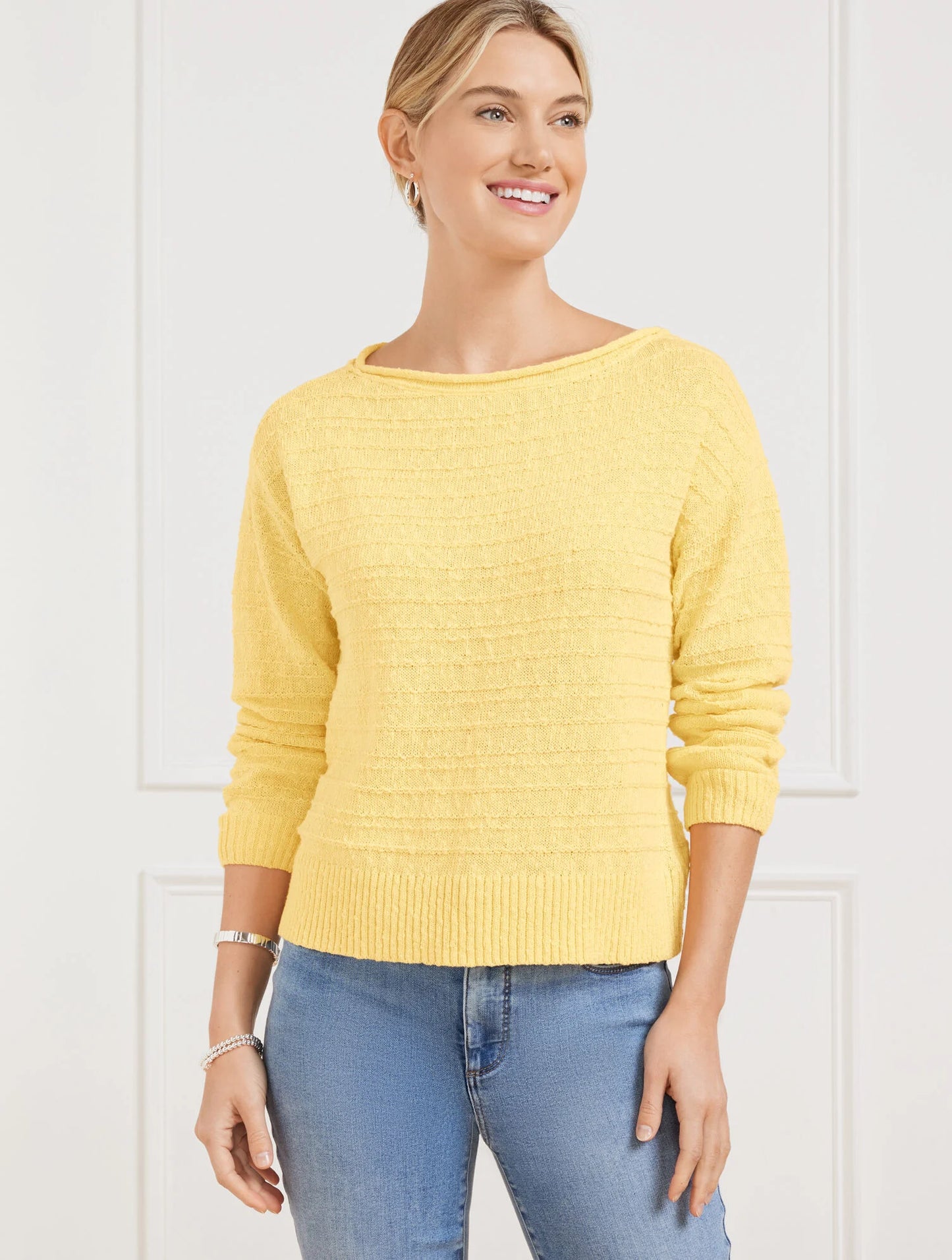 Textured Boatneck Pullover