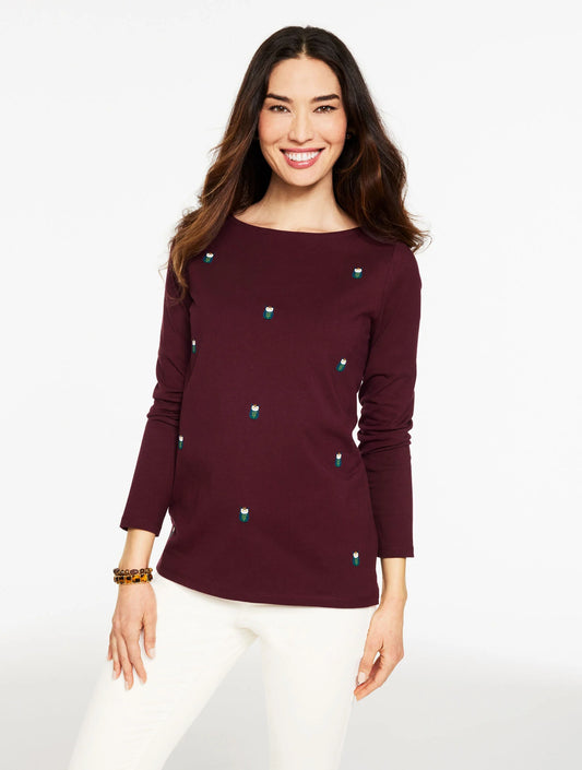 Long Sleeve Bateau Neck Tee - Owl