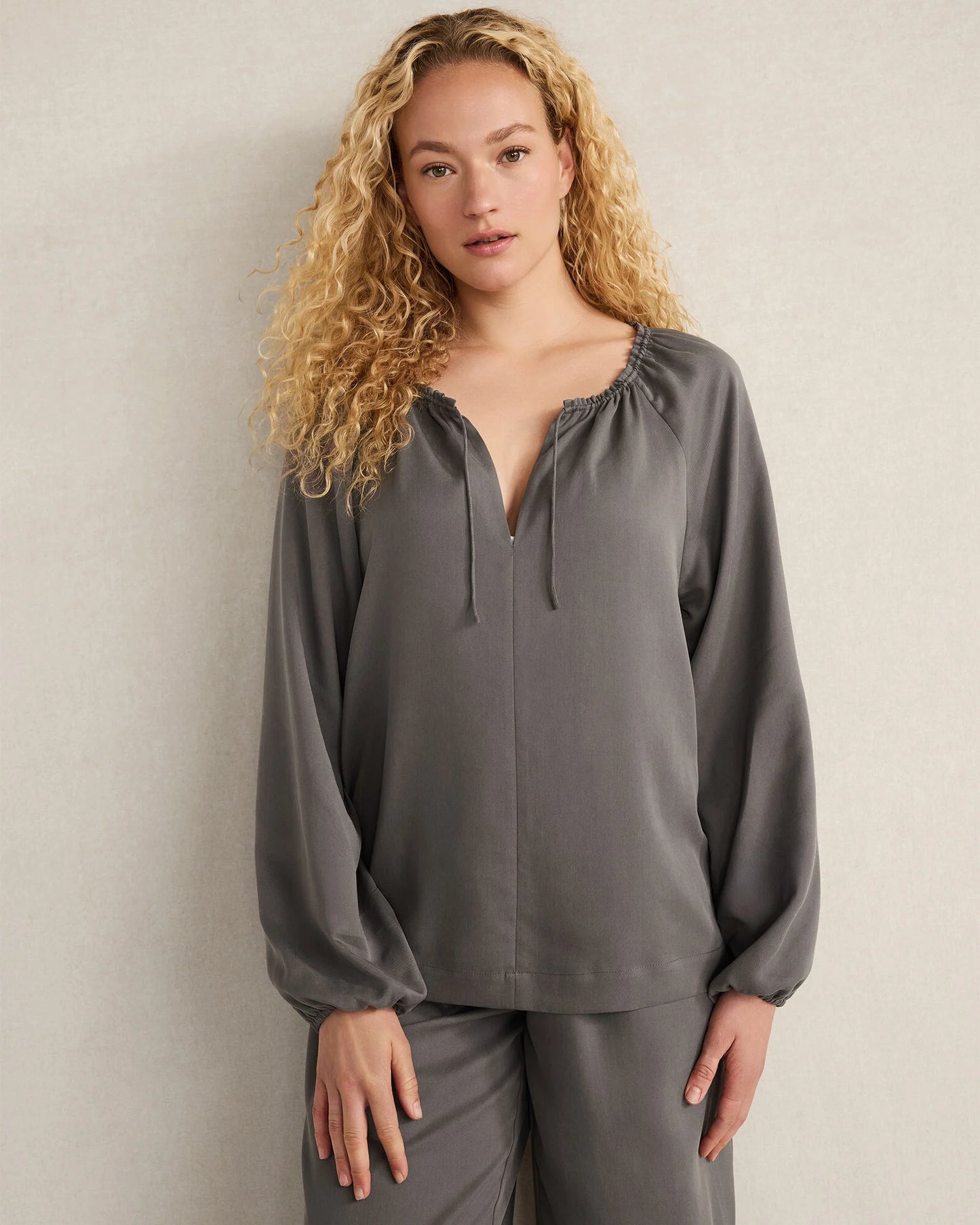 Washed Split Neck Top