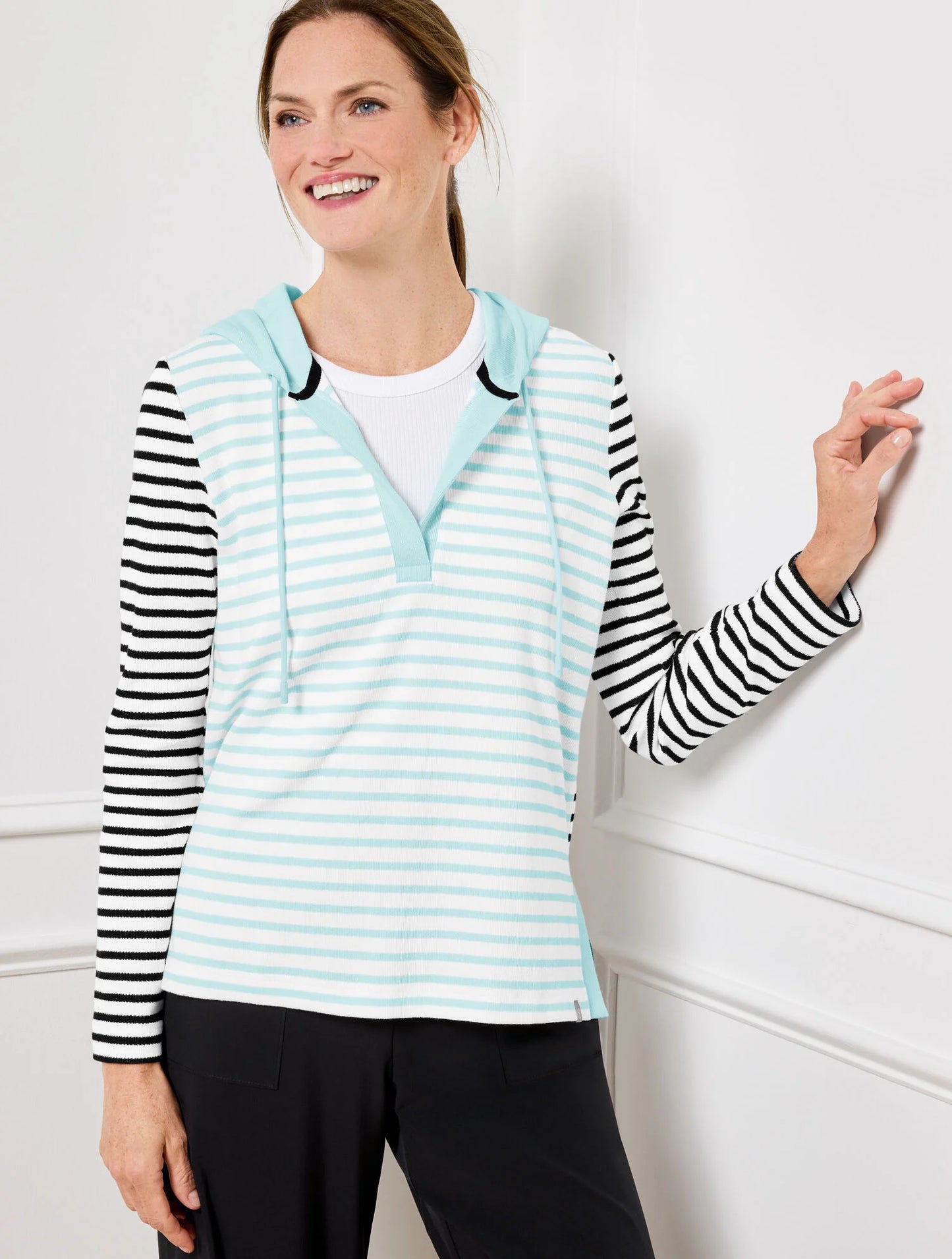 Split Neck Hoodie - Glorious Stripe