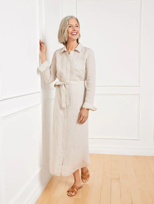 Cross-Dyed Linen Shirtdress - Beige